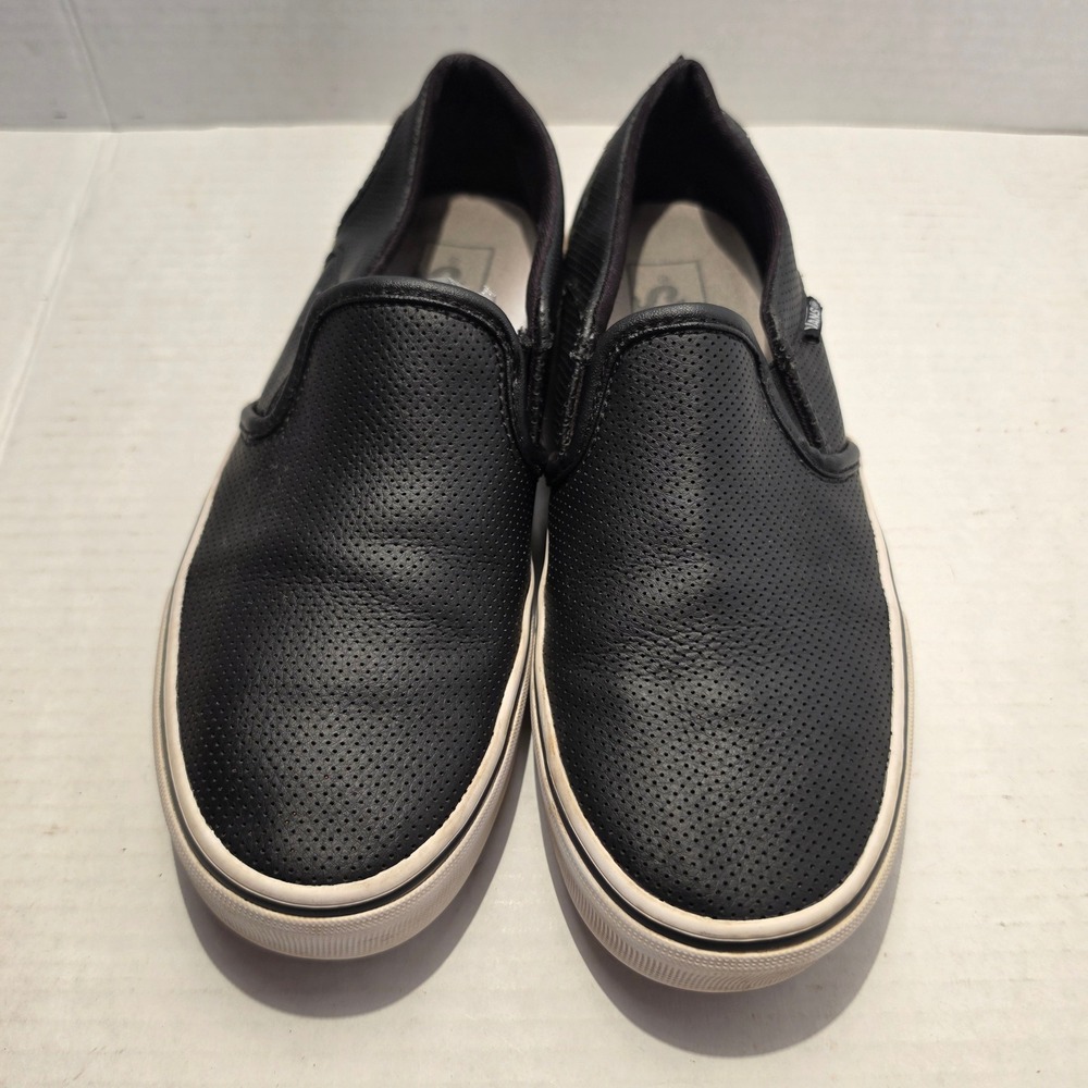 Vans Classic Slip-On Black Perforated Leather Sneakers Womens 8 Low Top Shoes